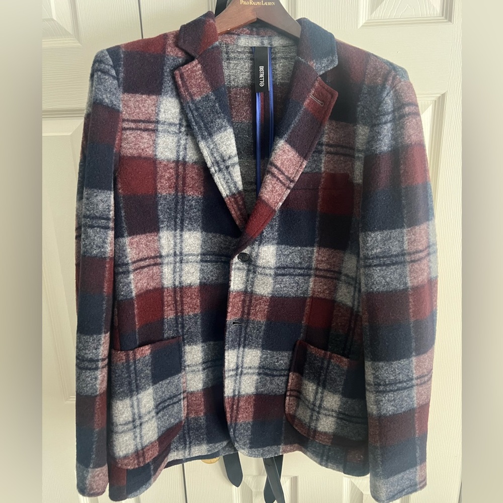 Distretto Men's Plaid Wool Jacket - Red and Blue